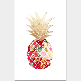 Aloha pineapple, red + faux gold Posters and Art